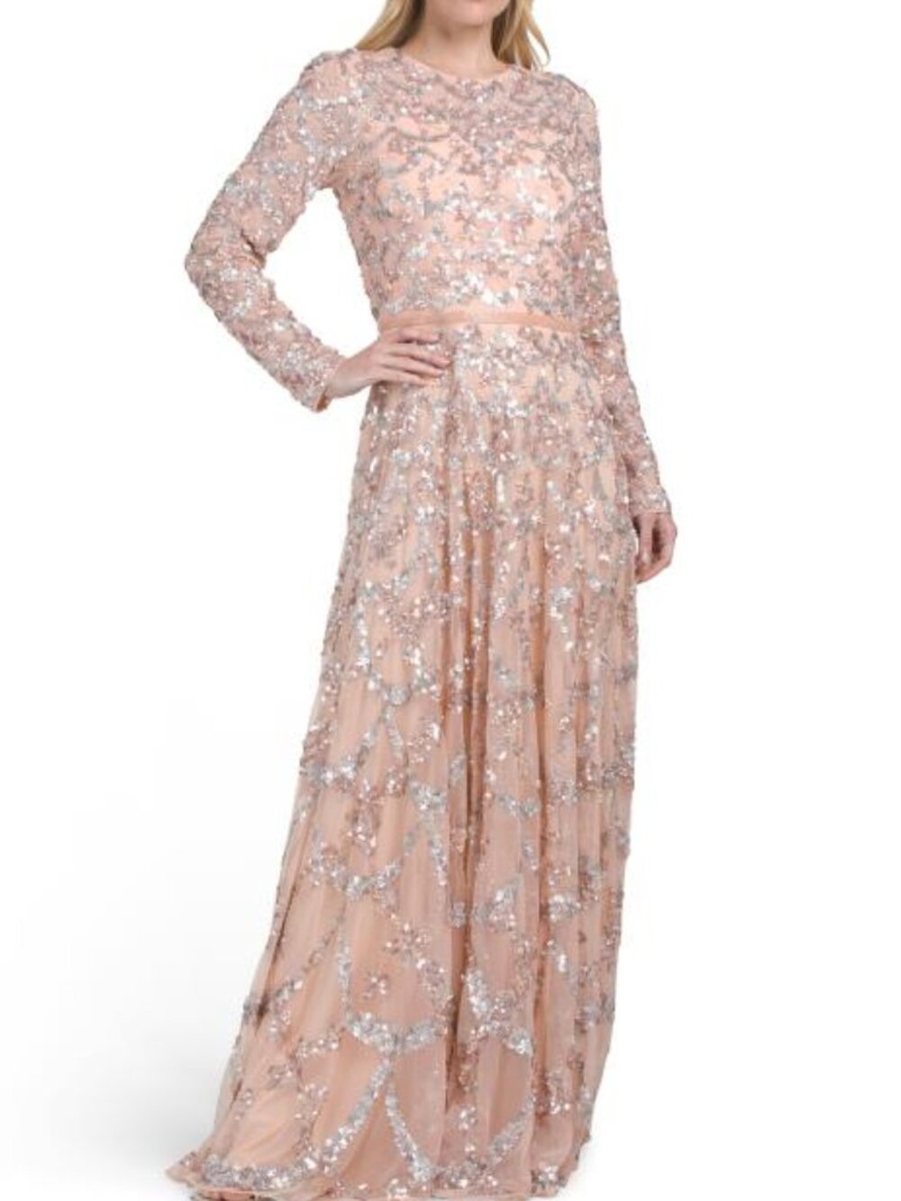 Gorgeous Mac Duggal Long Sleeve Pink Sequin Gown Size 20